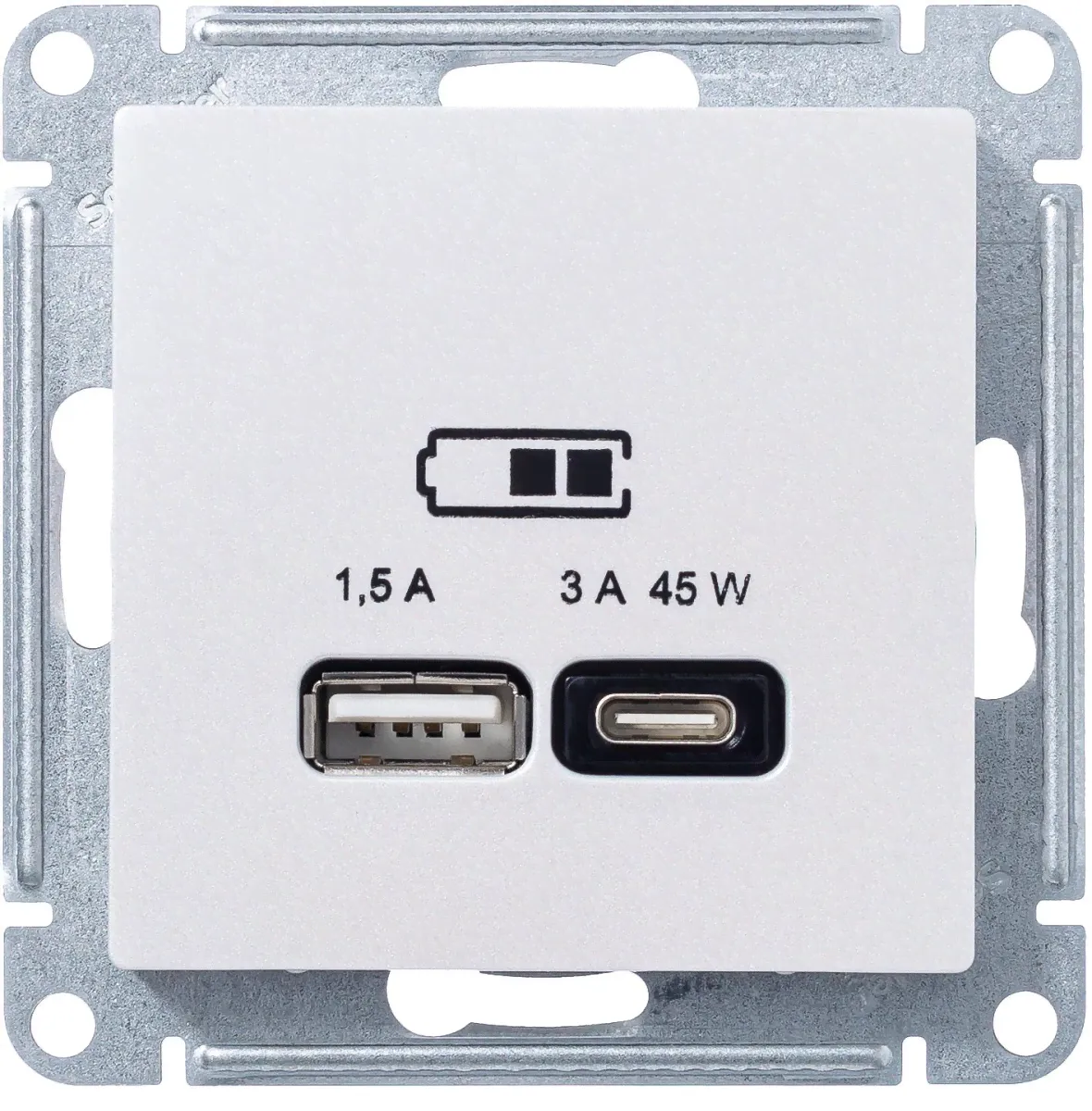 Зарядное устройство USB Schneider Atlas Design, USB-A + USB-C, 45Вт (Жемчуг)-0