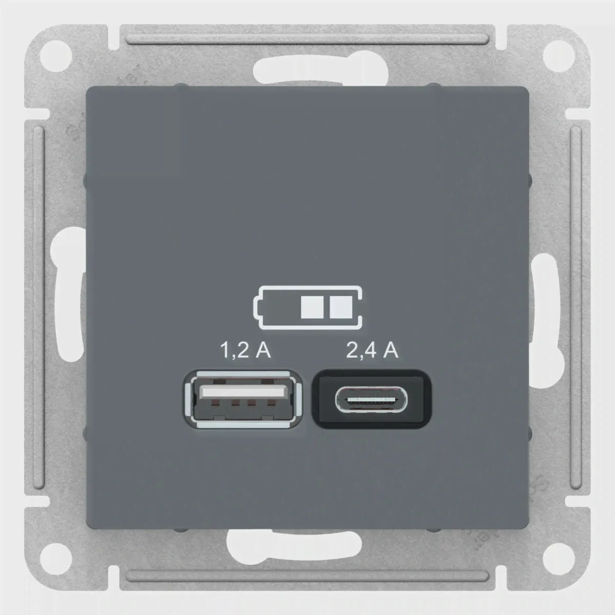 Зарядное устройство USB Schneider Atlas Design, USB-A + USB-C, 2.4A (Грифель)