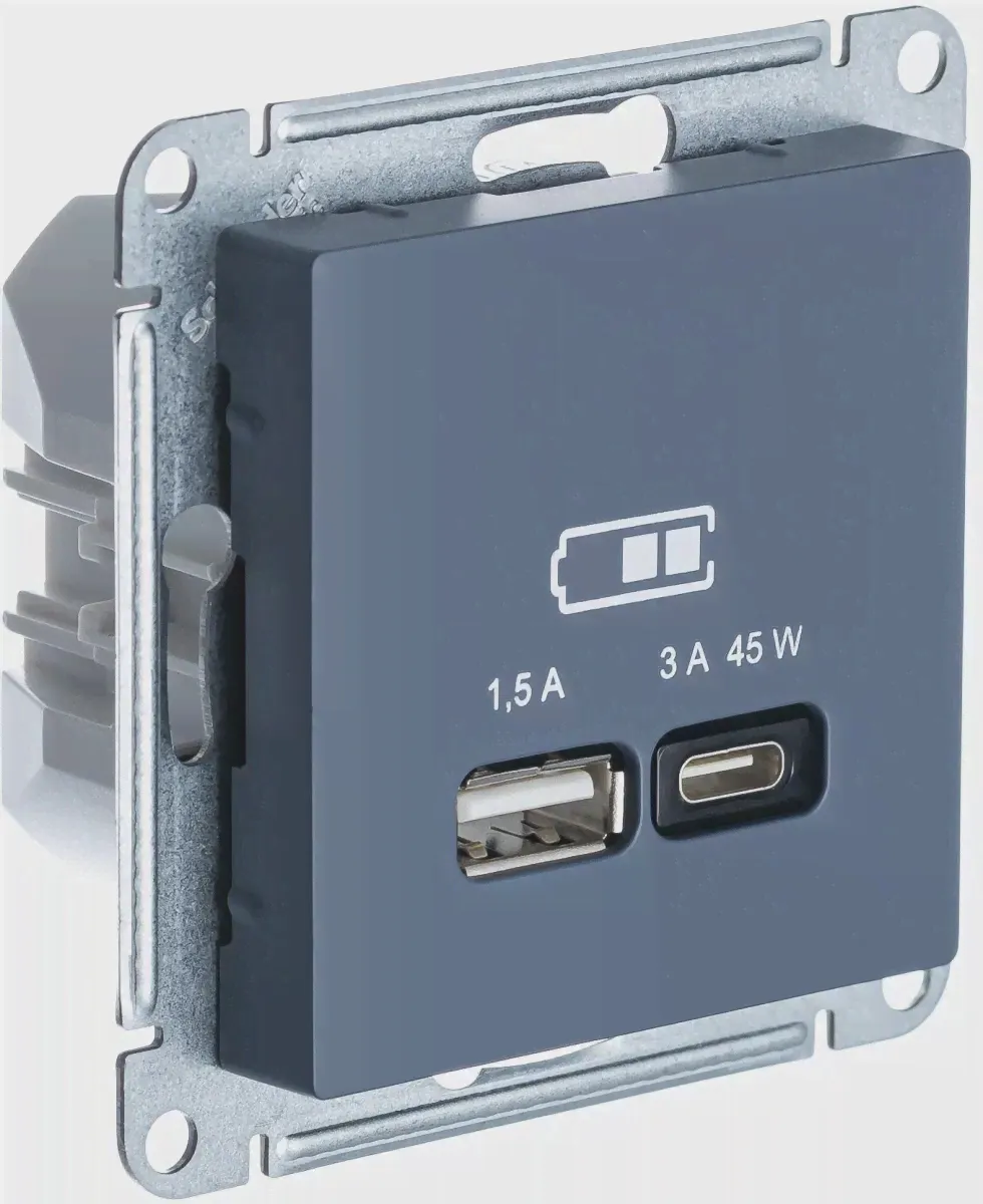 Зарядное устройство USB Schneider Atlas Design, USB-A + USB-C, 45Вт (Грифель)-0