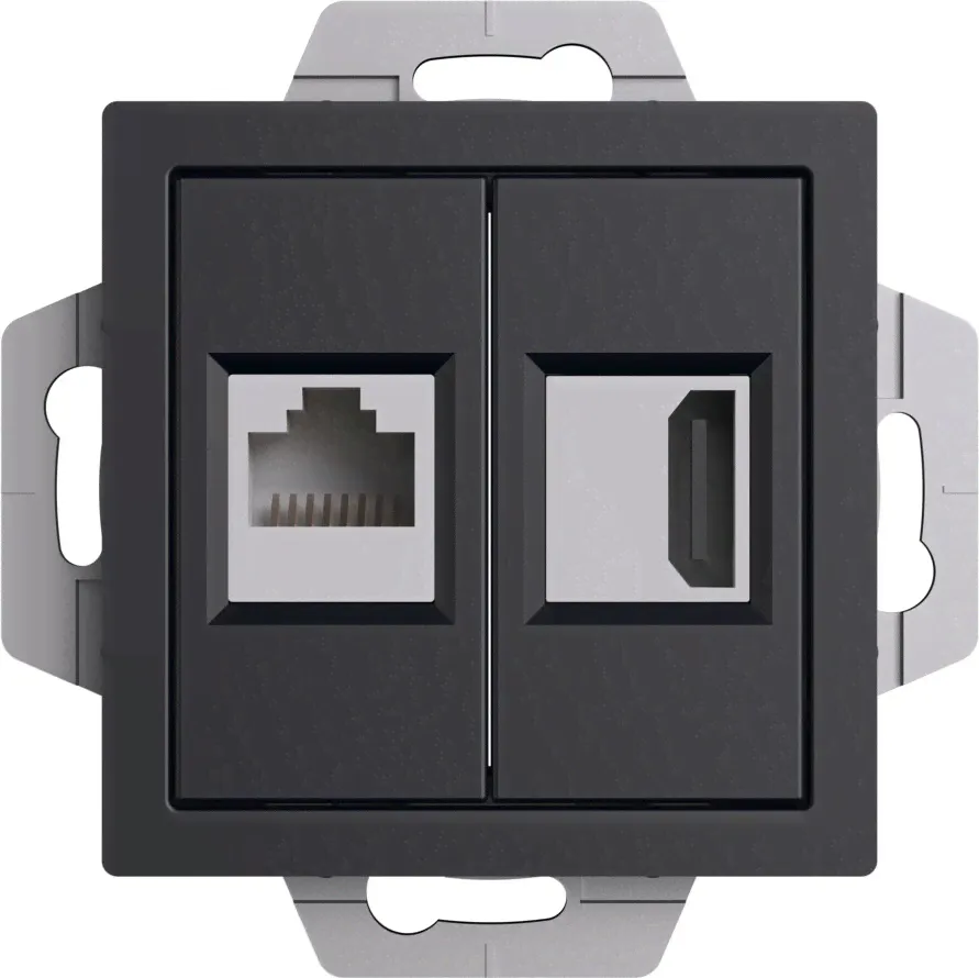Розетки HDMI + RJ45 Schneider Atlas Design (Карбон)-1
