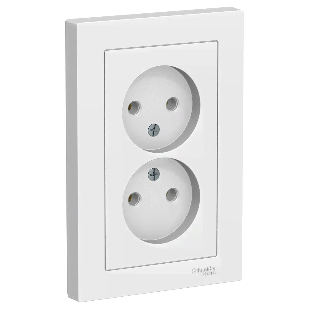 SCHNEIDER ELECTRIC Розетка ATLASDESIGN двойная без заземления со шторками 16А в сборе белый (ATN000122)-0