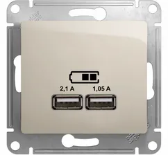 Розетка USB Schneider Electric Glossa GSL000933 (2xUSB, под рамку, скрытая установка, молочная)