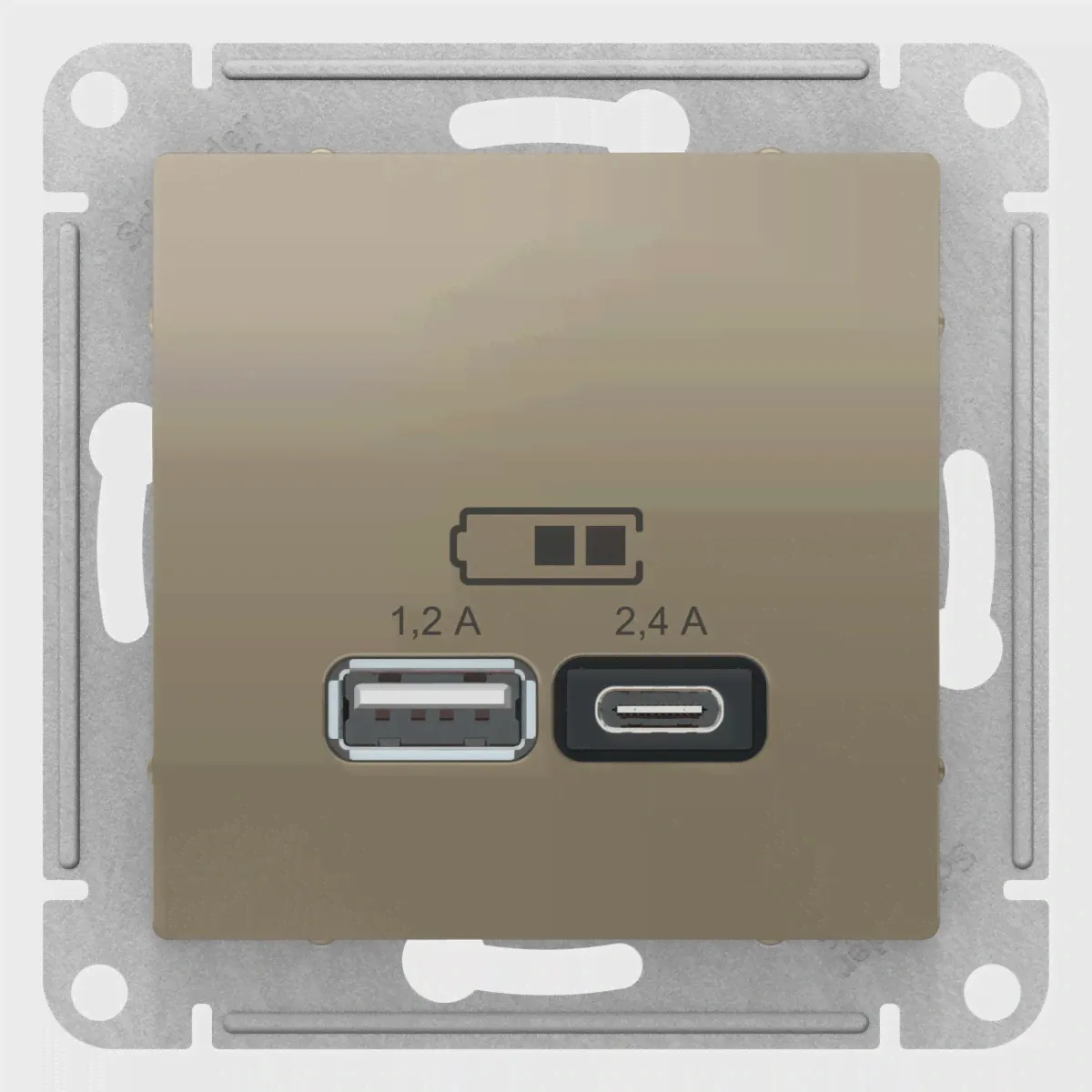 Зарядное устройство USB Schneider Atlas Design, USB-A + USB-C, 2.4A (Шампань)-0