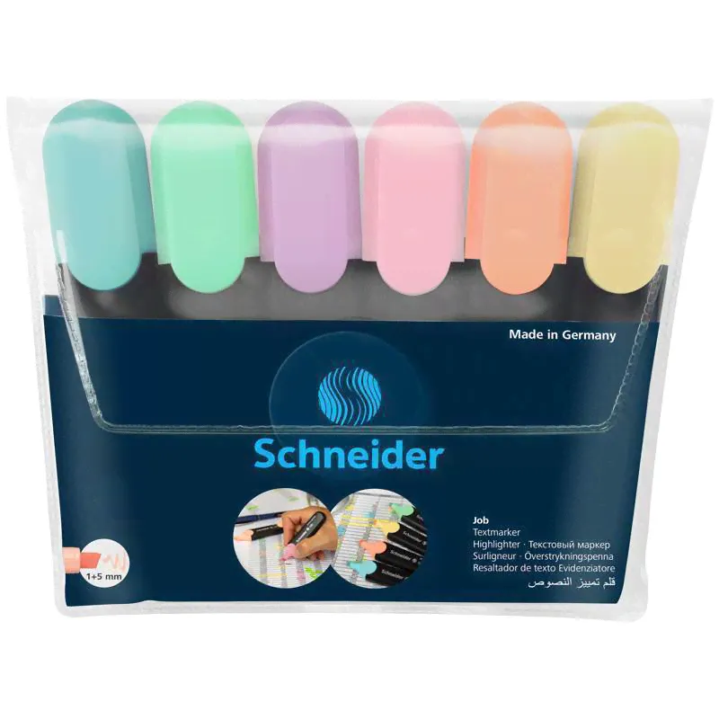 Набор текстовыделителей Schneider "Job" 6цв., пастельные ассорти, 1-5мм, прозрачный чехол (арт. 293769)