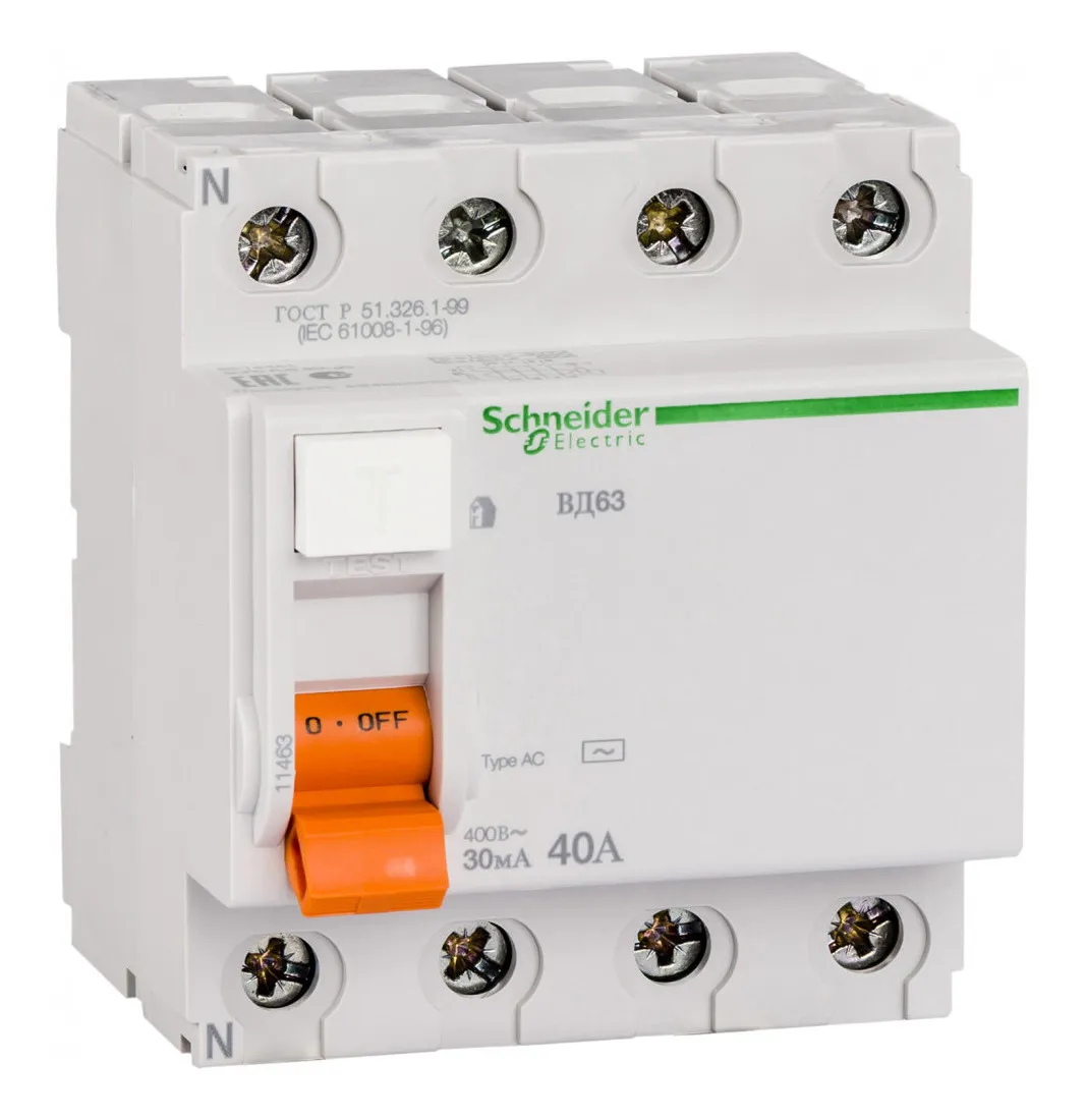 УЗО 4P 40A 300mA АС Schneider Домовой ВД63