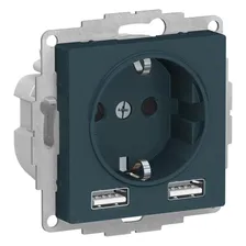 Розетка силовая+USB Schneider Electric Atlas Design изумруд ATN000830