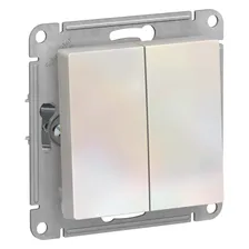 Выключатель с самовозвратом нормально открытый контакт Schneider Electric Atlas Design двухклавишный без подсветки, цвет жемчуг
