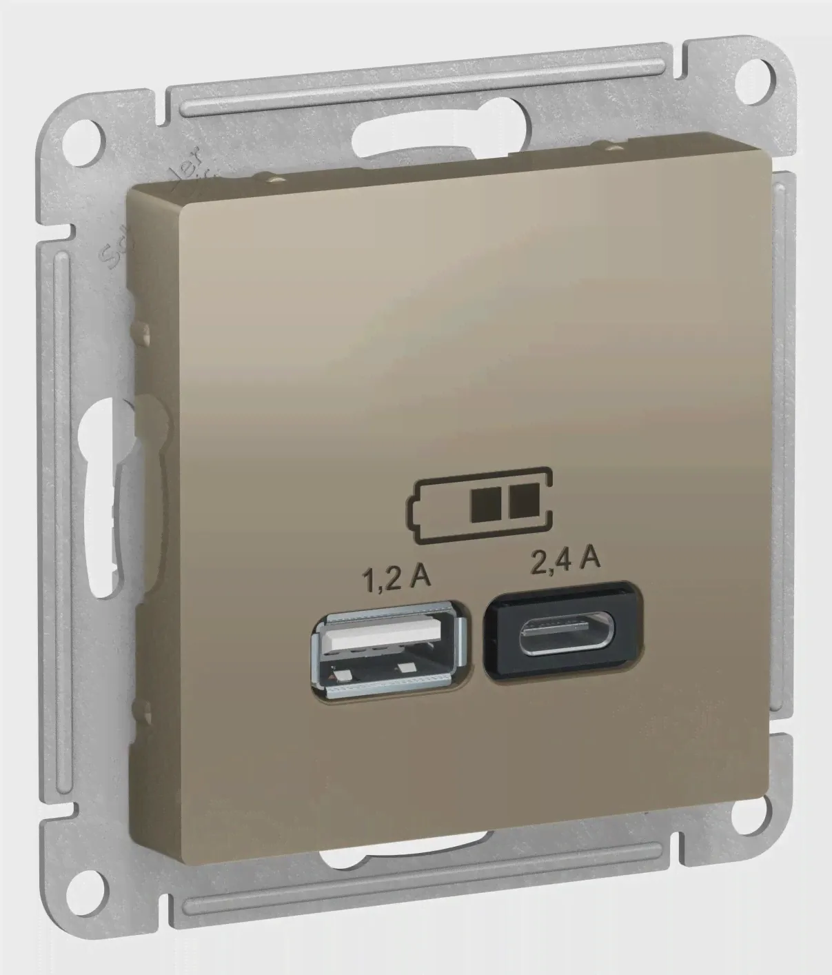 Зарядное устройство USB Schneider Atlas Design, USB-A + USB-C, 2.4A (Шампань)-1