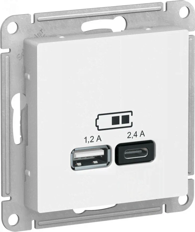 Зарядное устройство USB Schneider Atlas Design, USB-A + USB-C, 2.4A (Лотос)