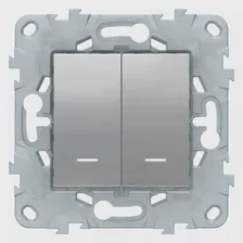 Двухклавишный проходной выключатель Schneider Electric UNICA NEW с подсветкой, алюминий, NU521330N