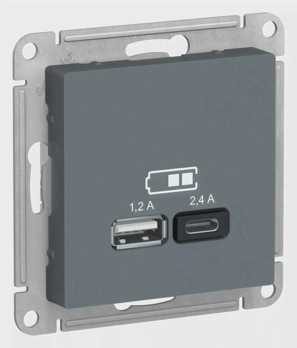 Зарядное устройство USB Schneider Atlas Design, USB-A + USB-C, 2.4A (Грифель)-2