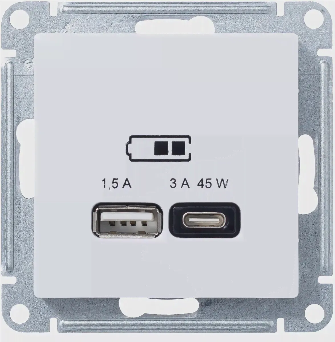 Зарядное устройство USB Schneider Atlas Design, USB-A + USB-C, 45Вт (Белый)-0