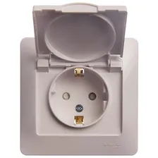Розетка Schneider Electric GLOSSA, скрытый монтаж, с заземлением, с крышкой, со шторками, белый