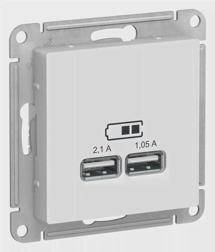 Зарядное устройство USB с двумя выходами 2100 мА , Белый Лотос, серия Atlas Design, Schneider Electric ATN001333