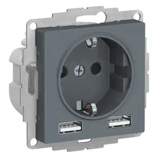 Розетка силовая+USB Schneider Electric Atlas Design грифель ATN000730