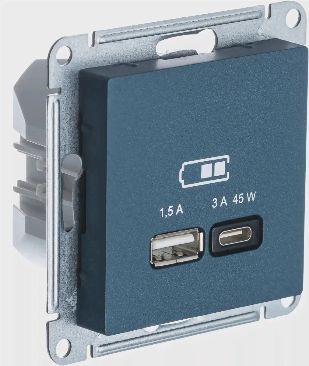 Зарядное устройство USB Schneider Atlas Design, USB-A + USB-C, 45Вт (Изумруд)