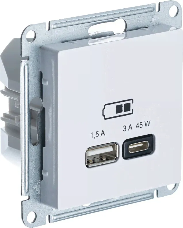 Зарядное устройство USB Schneider Atlas Design, USB-A + USB-C, 45Вт (Лотос)-0