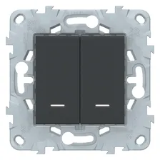 Двухклавишный проходной выключатель Schneider Electric UNICA NEW с подсветкой, антрацит, NU521354N