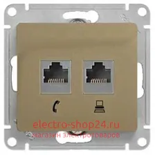 Розетка двойная компьютерная RJ45+RJ45 кат.5E механизм Schneider Electric Glossa титан GSL000485KK