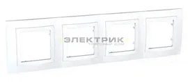 Рамка четырехместная горизонтальная с декоративным элементом белая UNICA Schneider Electric