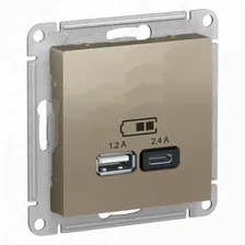 Розетка USB A+С, Systeme Electric (Schneider Electric) AtlasDesign шампань ATN000539