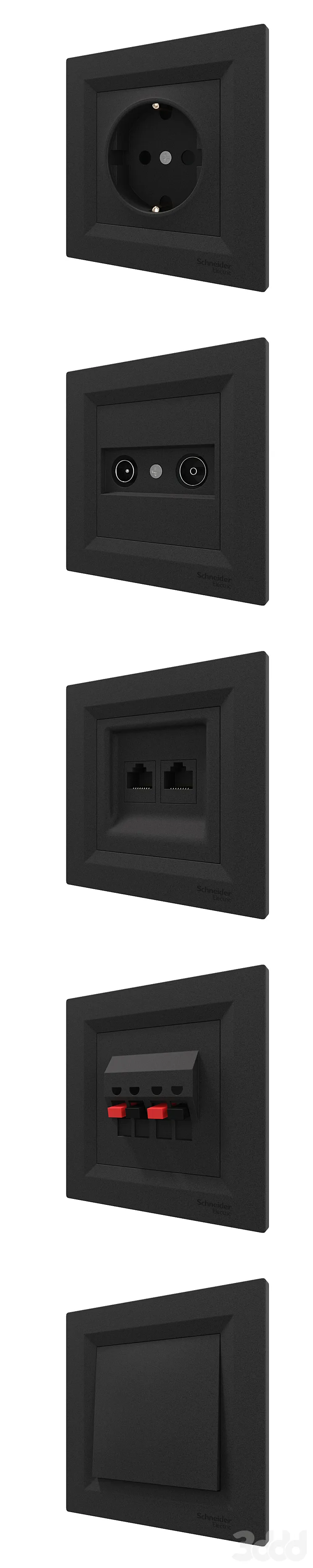 Розетки и выключатели Schneider Asfora Black. - Разное - 3D модель-1